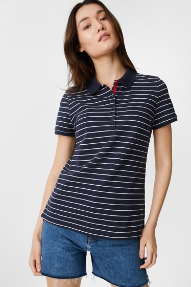 Women - Basic polo shirt  - striped - dark blue