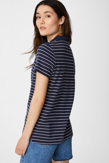 Women - Basic polo shirt  - striped - dark blue