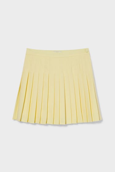 Women - Mini skort with pleats - light yellow