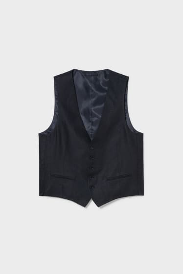 Pánské - Lněná obleková vesta - regular fit - tmavomodrá