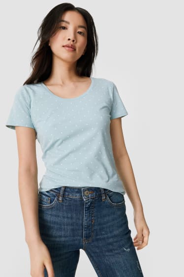 Kobiety - T-shirt Basic - w kropki - miętowa zieleń