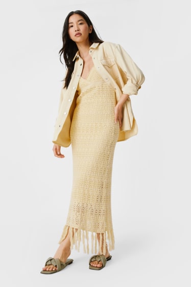 Women - Knitted dress - light yellow