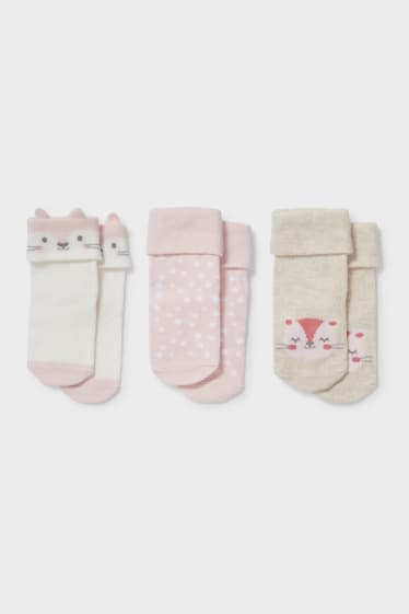 Bébés - Lot de 3 - chaussettes pour bébé - blanc / rose