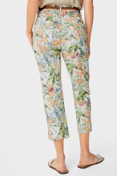 Women - Cloth trousers with belt - Kaja - floral - white