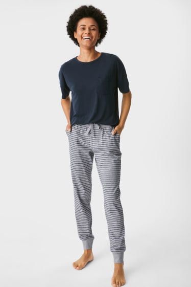 Women - Pyjama bottoms  - striped - light gray