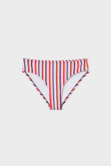 Donna - Slip bikini - vita media - righe - fucsia / rosso