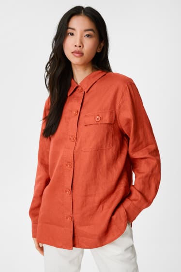 Women - Linen shacket - dark orange