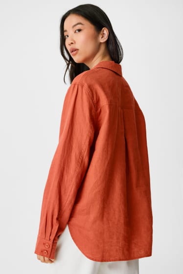 Women - Linen shacket - dark orange