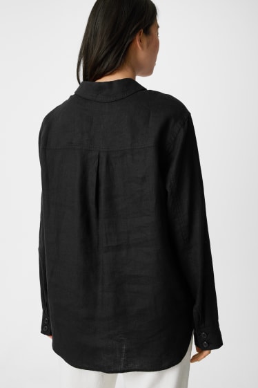 Dámské - Lněná košilová bunda - černá