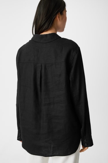 Dames - Linnen overshirt - zwart