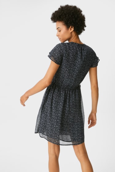 Femmes - Robe fit & flare - à fleurs - bleu foncé