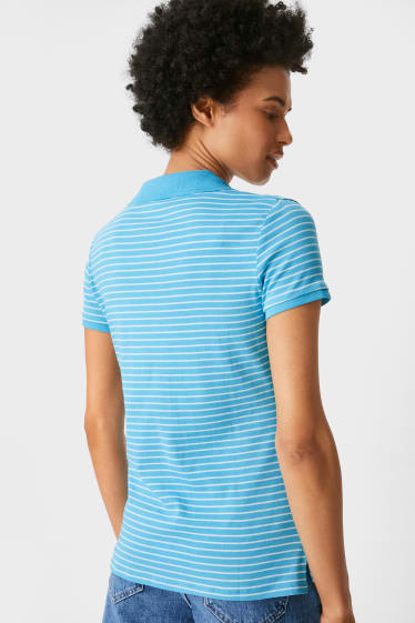 Damen - Basic-Poloshirt - gestreift - blau / weiß