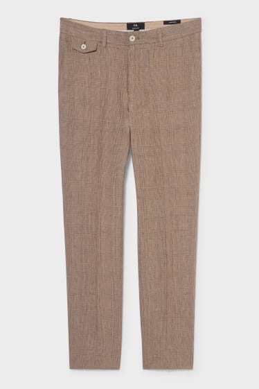 Uomo - Pantaloni di lino - quadri - marrone chiaro