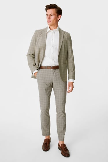 Hommes - Pantalon de costume - slim fit - stretch - à carreaux - taupe