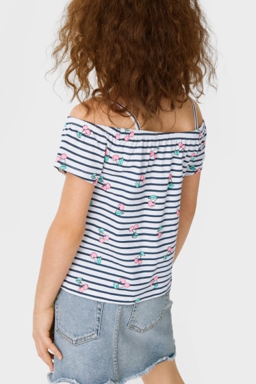 Dětské - Tričko s krátkým rukávem s detailem uzlu - pruhované - tmavomodrá/bílá