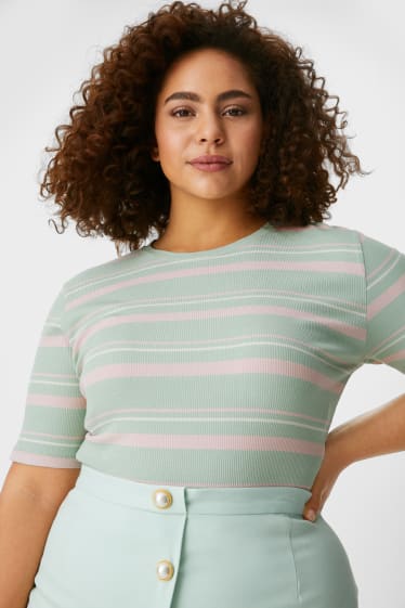 Teens & young adults - T-shirt - ribbed - striped - green / rose