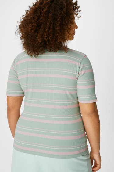 Teens & Twens - T-Shirt - gerippt - gestreift - grün / rosa