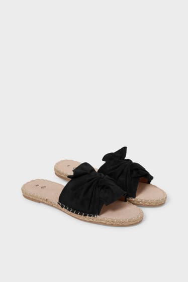 Dames - Sandalen met knoop in de stof - imitatiesuède - zwart