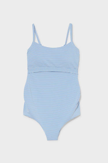 Femmes - Maillot de bain d’allaitement - ampliforme - à rayures - bleu / blanc