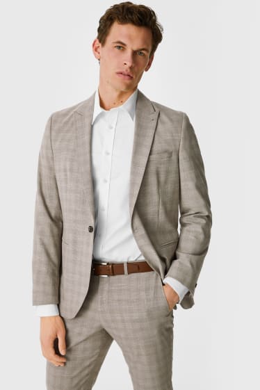 Pánské - Oblekové sako - slim fit - stretch - kostkované - šedá