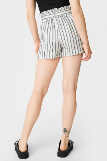 Donna - CLOCKHOUSE - shorts - misto lino - a righe - bianco