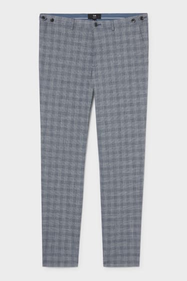 Pánské - Oblekové kalhoty - slim fit - stretch - kostkované - šedá-žíhaná
