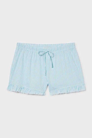 Women - Pyjama shorts  - striped - white / turquoise