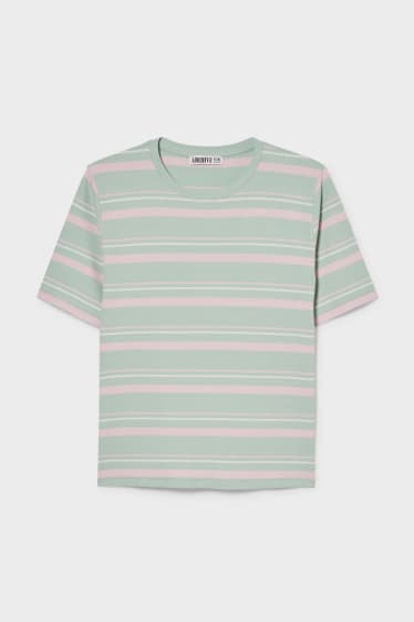Nastolatki - T-shirt - prążkowany materiał - w paski - zielony / jasnoróżowy