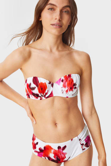 Damen - Bikini-Top mit Bügel - wattiert - geblümt - weiß / rot