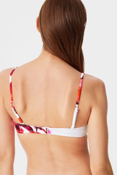 Damen - Bikini-Top mit Bügel - wattiert - geblümt - weiß / rot