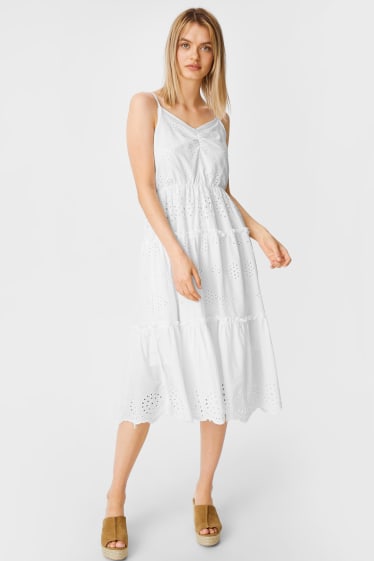 Damen - A-Linien Kleid - bestickt - weiß