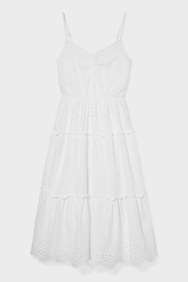 Damen - A-Linien Kleid - bestickt - weiß