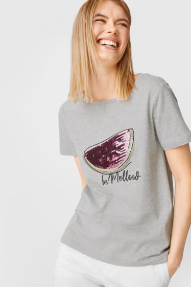 Damen - T-Shirt - Glanz-Effekt - hellgrau-melange