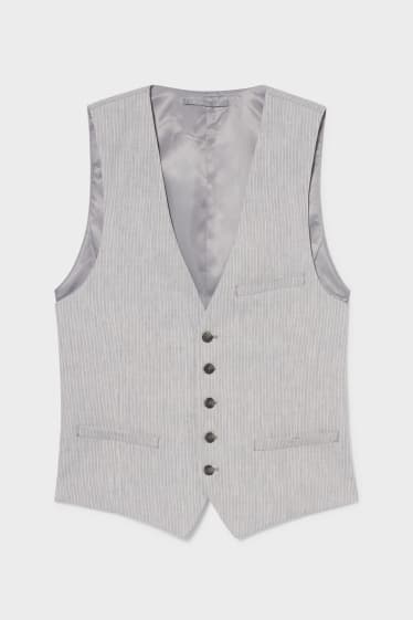 Men - Suit waistcoat - regular fit - linen blend - striped - gray