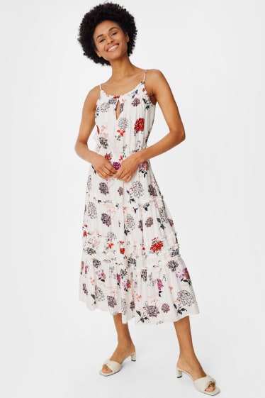 Femmes - Robe - à fleurs - blanc crème