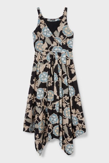 Women - Fit & flare dress  - floral - black / turquoise