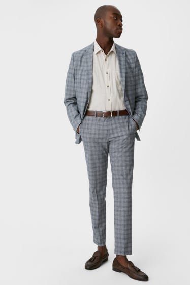 Hombre - Pantalón - slim fit - elástico - de cuadros - gris jaspeado