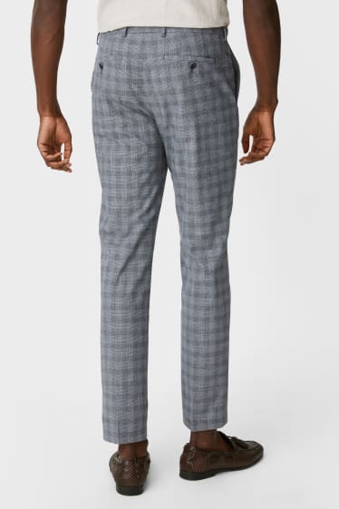 Pánské - Oblekové kalhoty - slim fit - stretch - kostkované - šedá-žíhaná