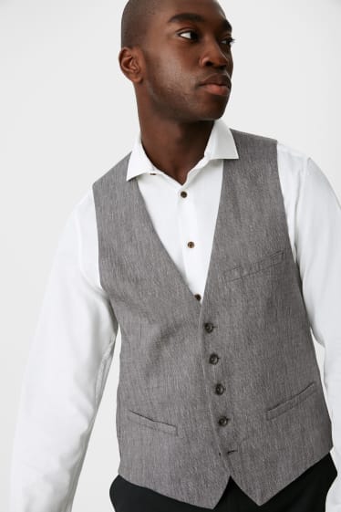 Men - Suit waistcoat - regular fit - stretch - linen blend - gray-melange