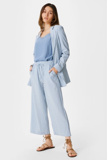 Dámské - Kalhoty culotte - pruhované - bílá / světle modrá