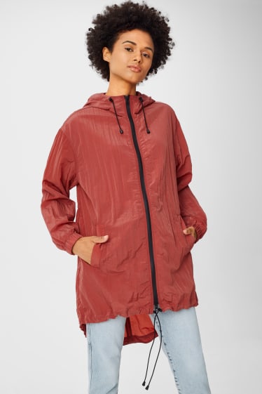 Women - Coat with hood - red