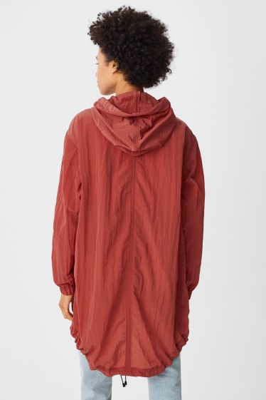 Women - Coat with hood - red
