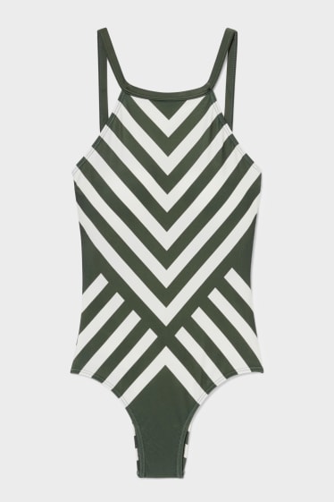 Women - Swimsuit - Brazilian cut - padded - striped - dark green