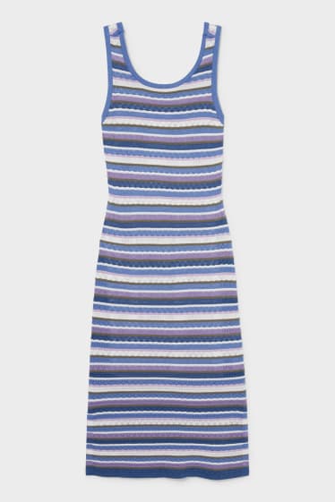 Dámské - Pletené šaty - pruhované - modrá