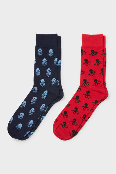 Heren - Set van 2 - sokken - rood / blauw