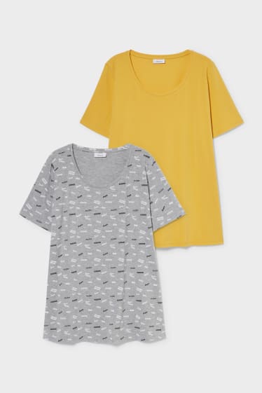 Donna - Confezione da 2 - t-shirt - grigio / giallo