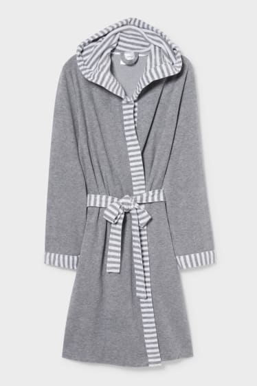 Women - Bathrobe with hood - gray