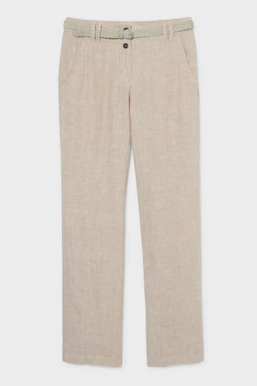 Femmes - Pantalon de lin avec ceinture - beige chiné