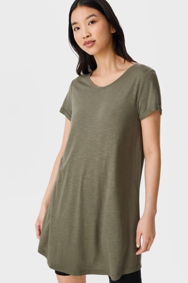 Femmes - T-shirt basique - rayé - vert foncé
