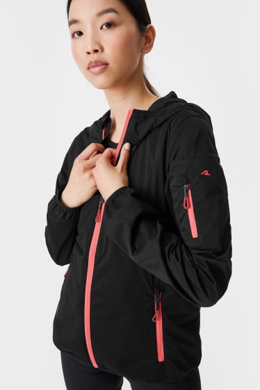 Women - Softshell jacket with hood - foldable - black
